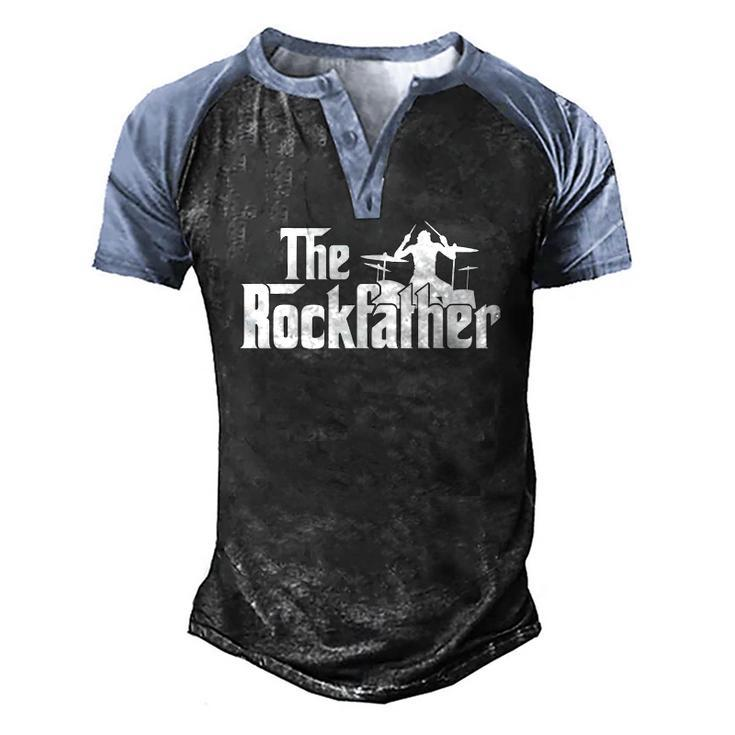 Mens The Rockfather Rock And Roll Drummer Graphic Tee Men's Henley Raglan T-Shirt