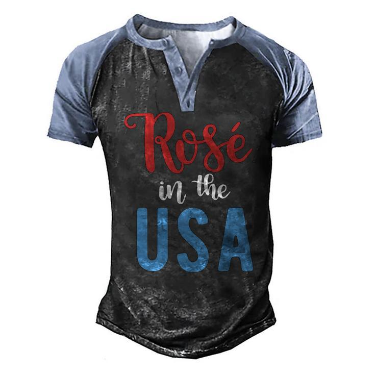 Rose In The Usa Cute Drinking 4Th Of July Men's Henley Raglan T-Shirt
