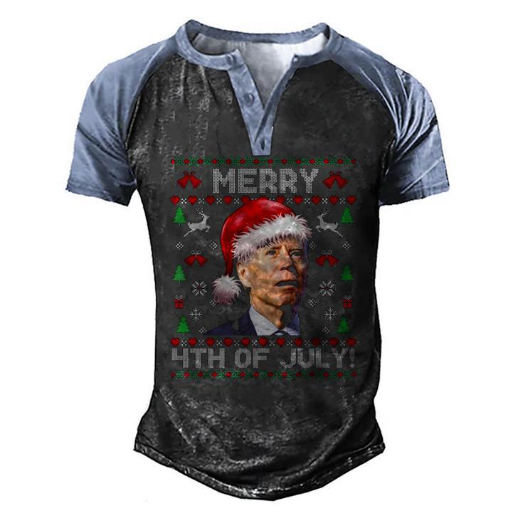 Santa Joe Biden Merry 4Th Of July Ugly Christmas Men's Henley Raglan T-Shirt