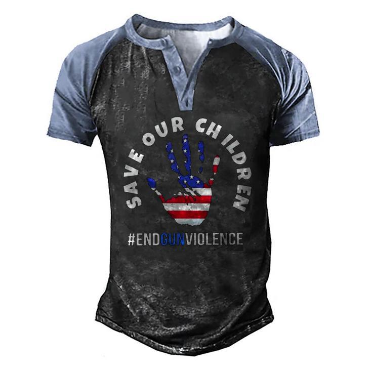 Save Our Children End Gun Violence American Flag Handprint Men's Henley Raglan T-Shirt