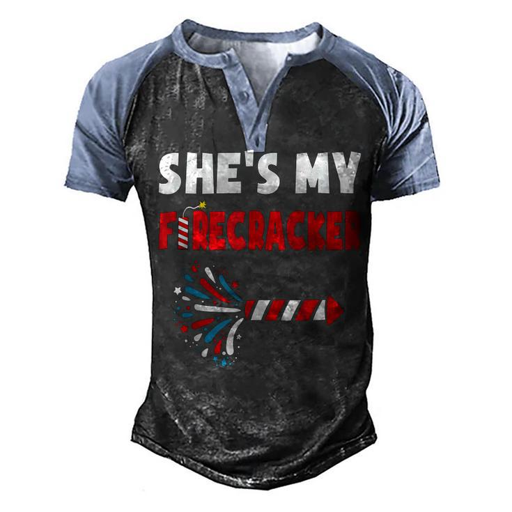 Shes My Firecracker 4Th Of July Matching Couples Cute Men's Henley Shirt Raglan Sleeve 3D Print T-shirt