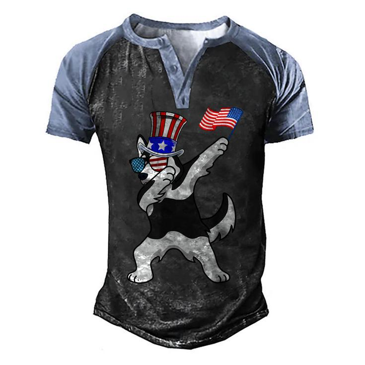 Siberian Husky Dabbing Dog Dad 4Th Of July Men's Henley Shirt Raglan Sleeve 3D Print T-shirt