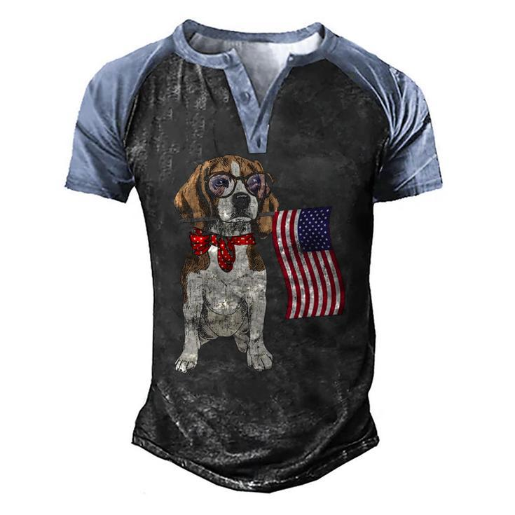 Smart Beagle Patriotic Memorial Day 4Th Of July Usa Flag Men's Henley Raglan T-Shirt