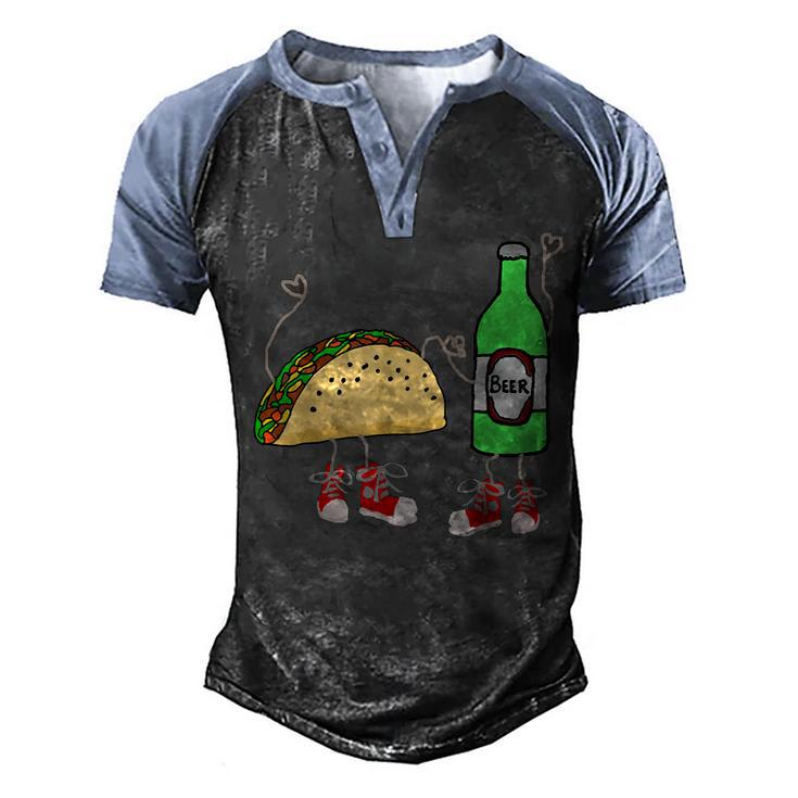 Smilealot Taco And Beer Food Cartoon Men's Henley Raglan T-Shirt