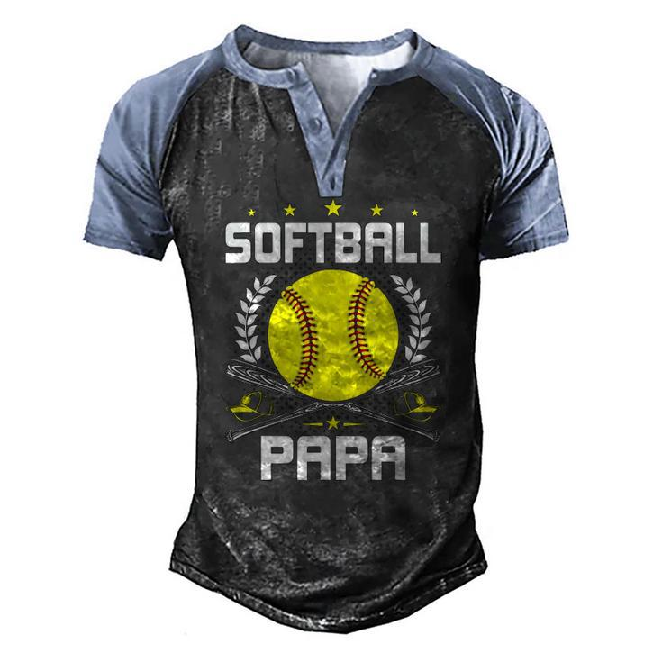 Softball Papa Baseball Lover Dad Men's Henley Raglan T-Shirt