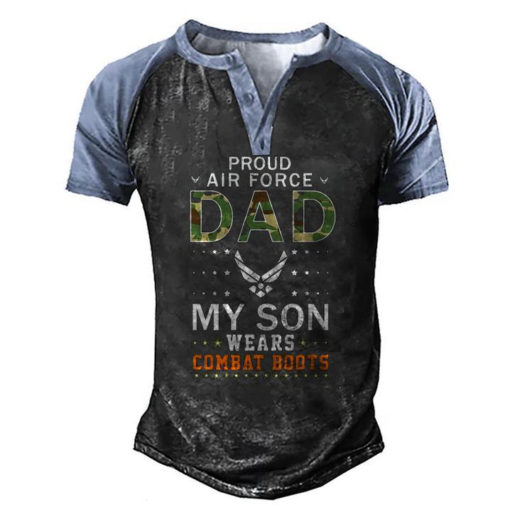 Mens My Son Wear Combat Boots-Proud Air Force Dad Camouflage Army Men's Henley Raglan T-Shirt