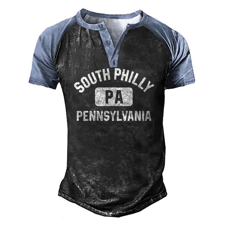 South Philly Philadelphia Pa Gym Style Distress White Print Men's Henley Raglan T-Shirt