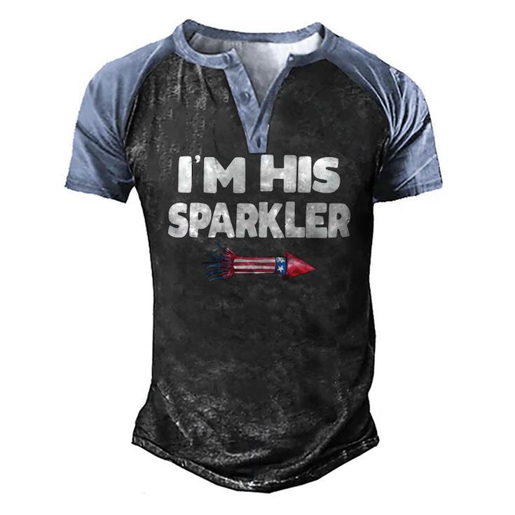 Womens Im His Sparkler Fireworks Couple Matching 4Th Of July Men's Henley Raglan T-Shirt