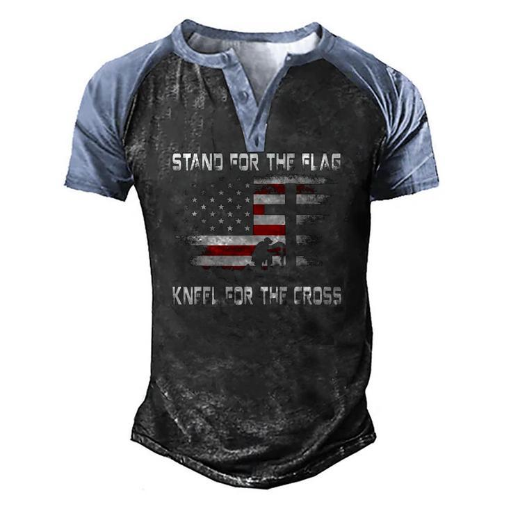 Stand For The Flag Kneel For The Cross 4Th Of July Men's Henley Raglan T-Shirt