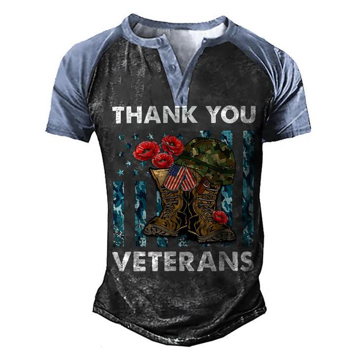 Thank You Veterans Combat Boots Poppy Veteran Day T-Shirt T-Shirt Men's Henley Shirt Raglan Sleeve 3D Print T-shirt