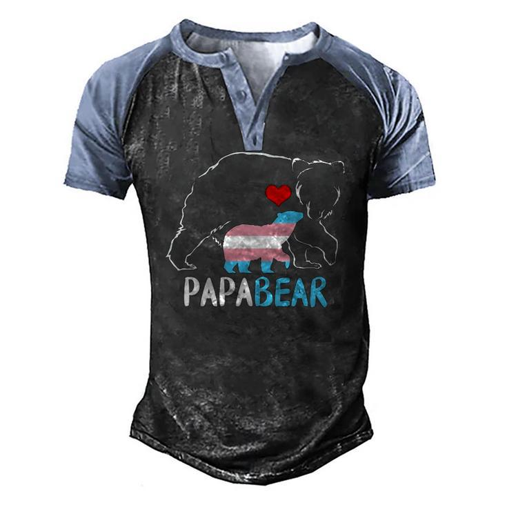 Trans Papa Bear Proud Dad Rainbow Transgender Fathers Day Men's Henley Raglan T-Shirt