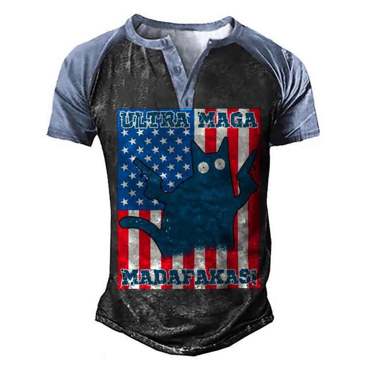 Ultra Maga Madafakas Cat American Flag Men's Henley Shirt Raglan Sleeve 3D Print T-shirt