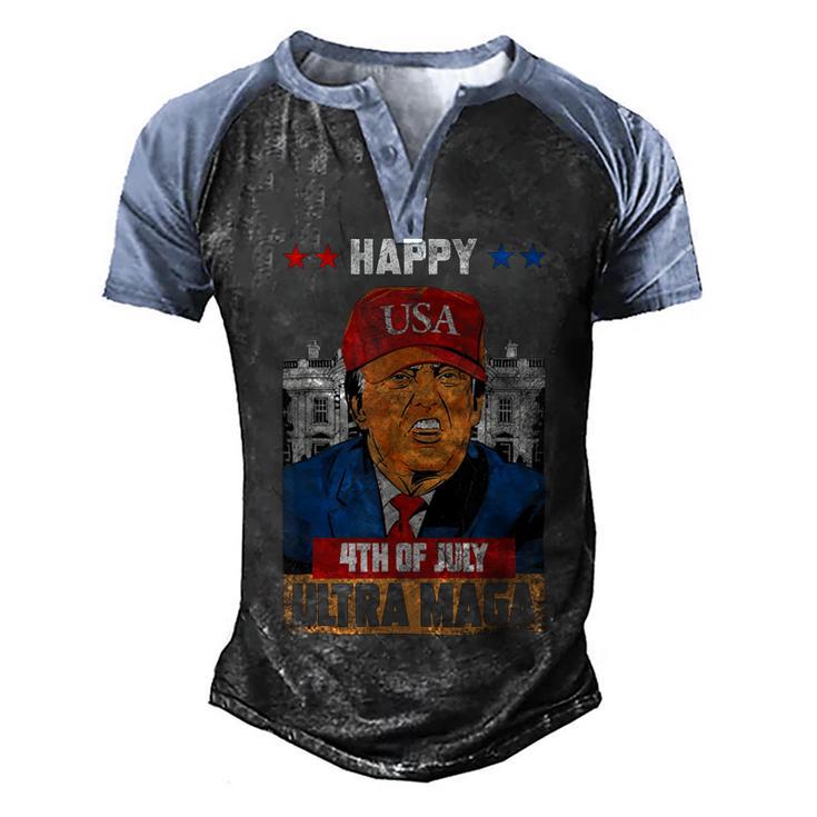 Ultra Maga Trump Happy 4Th Of July American Flag Men's Henley Shirt Raglan Sleeve 3D Print T-shirt