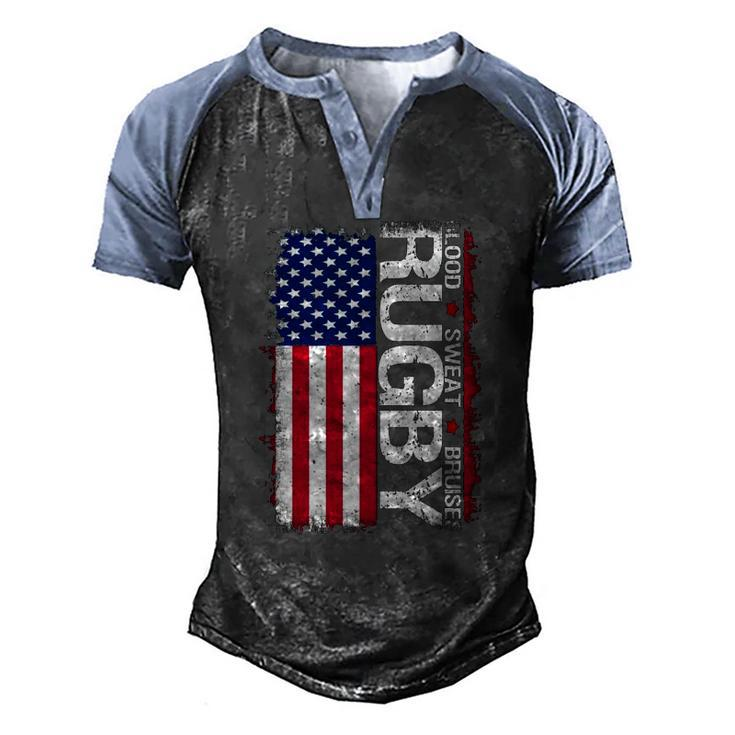 Usa Rugby American Flag Distressed Rugby 4Th Of July Men's Henley Raglan T-Shirt