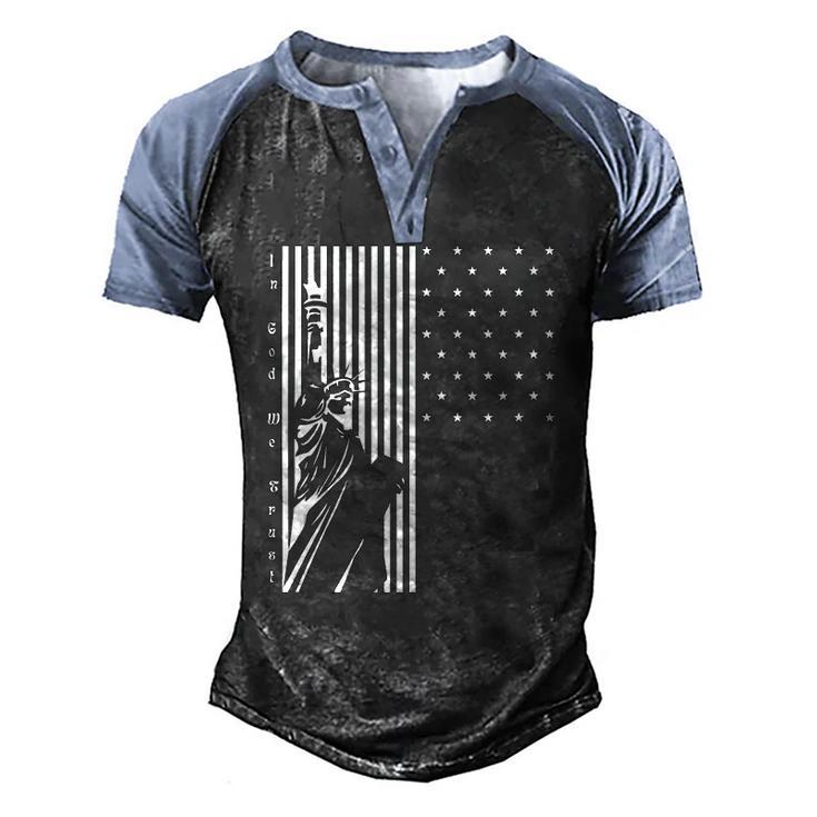 Usa Us Flag Patriotic 4Th Of July America Statue Of Liberty Men's Henley Raglan T-Shirt