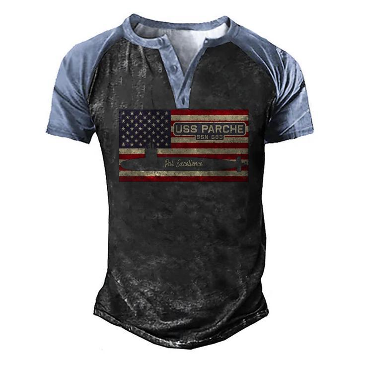 Uss Parche Ssn-683 Submarine Usa American Flag Men's Henley Raglan T-Shirt