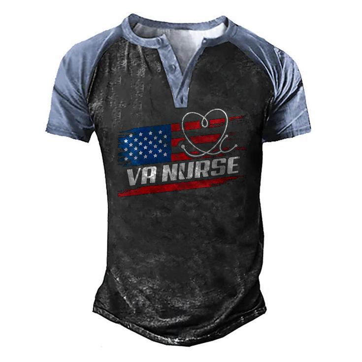 Womens Va Nurse Usa American Flag Stethoscope 4Th Of July Patriotic V-Neck Men's Henley Raglan T-Shirt