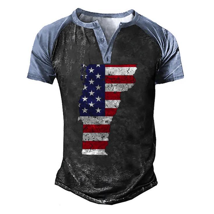 Vermont Map State American Flag 4Th Of July Pride Tee Men's Henley Raglan T-Shirt