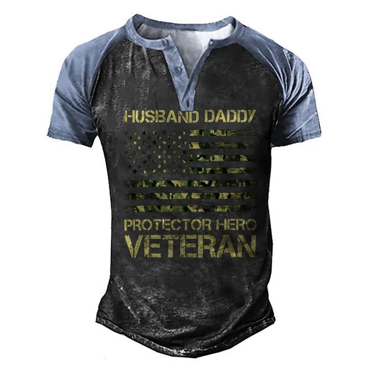Veteran Husband Daddy Protector Hero Veteran American Flag Vintage Dad 2 Navy Soldier Army Military Men's Henley Shirt Raglan Sleeve 3D Print T-shirt