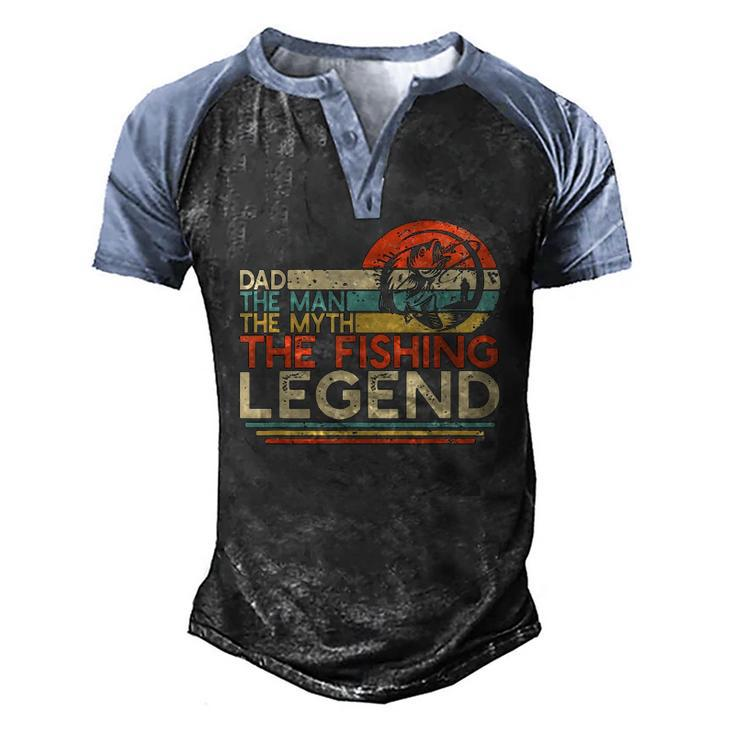 Mens Vintage Bass Fishing Dad Man The Myth The Legend Fisherman Classic Men's Henley Raglan T-Shirt