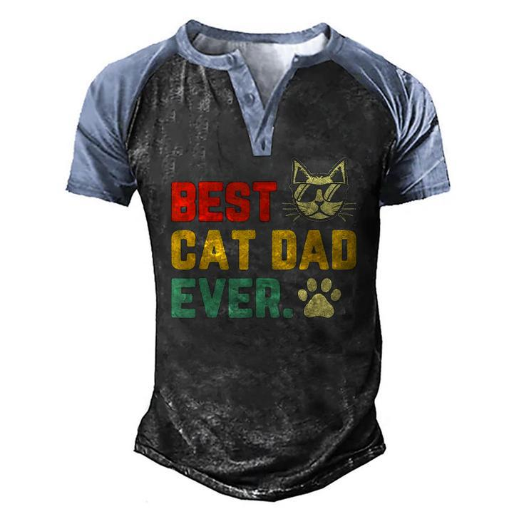Vintage Best Cat Dad Ever Cat With Sunglasses Fathers Day Men's Henley Raglan T-Shirt