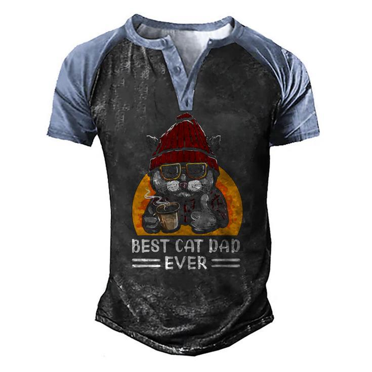 Vintage Best Cat Father Dad Ever Cat Daddy Fathers Day Men's Henley Raglan T-Shirt