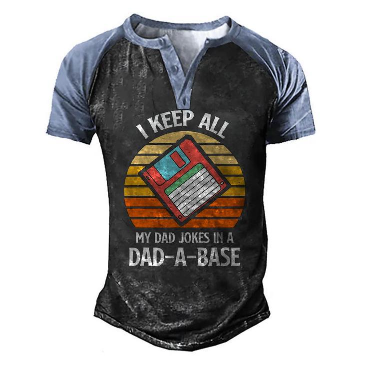 Mens Vintage Fathers Day I Keep All My Dad Jokes In A Dad A Base Men's Henley Raglan T-Shirt