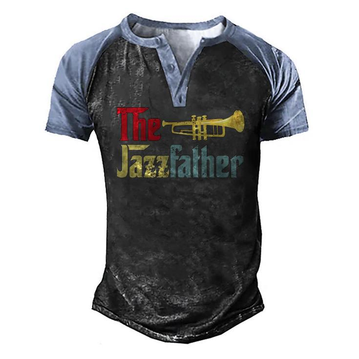 Vintage The Jazzfather Happy Fathers Day Trumpet Player Men's Henley Raglan T-Shirt