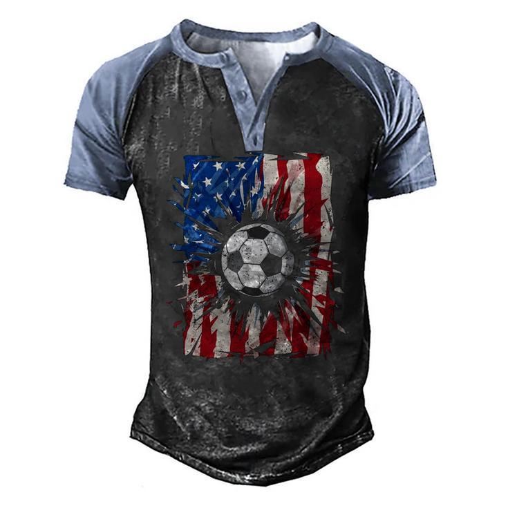 Vintage Soccer 4Th Of July Men Usa American Flag Boys Men's Henley Raglan T-Shirt