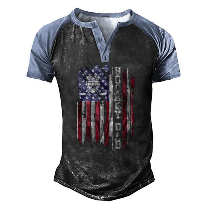 Vintage Usa American Flag Proud Hockey Dad Silhouette Men's Henley Raglan T-Shirt