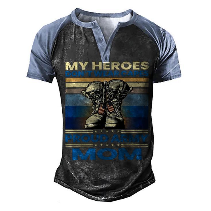 Vintage Veteran Mom My Heroes Dont Wear Capes Army Boots T-Shirt Men's Henley Shirt Raglan Sleeve 3D Print T-shirt