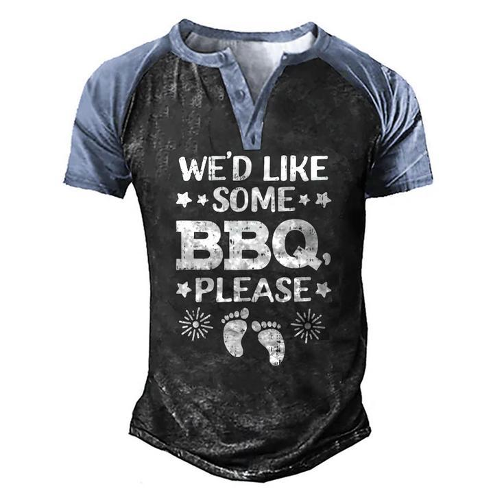 Wed Like Some Bbq Baby 4Th Of July Pregnancy Announcement Men's Henley Raglan T-Shirt