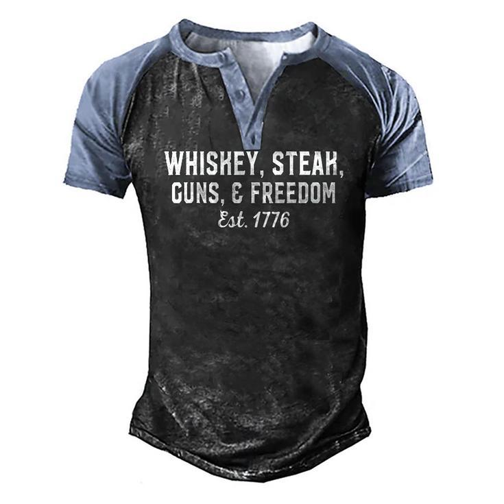 Whiskey Steak Guns Freedom Est 1776 National Day Men's Henley Raglan T-Shirt