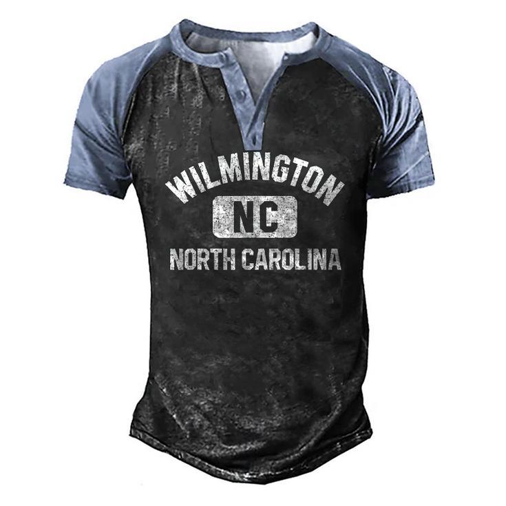 Wilmington Nc Gym Style Pink With Distressed White Print Men's Henley Raglan T-Shirt