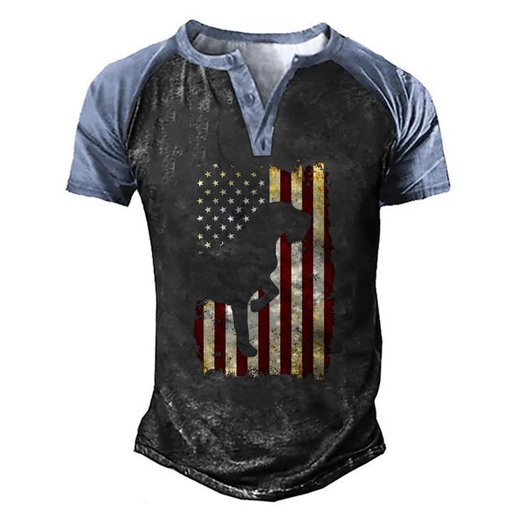 Wirehaired Pointing Griffon Silhouette American Flag Men's Henley Raglan T-Shirt