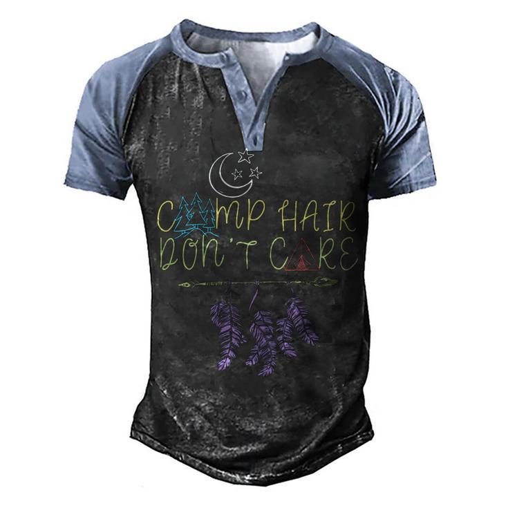 Womens Camp Hair Dont Care Camping Camper Awesome GiftShirt Men's Henley Shirt Raglan Sleeve 3D Print T-shirt