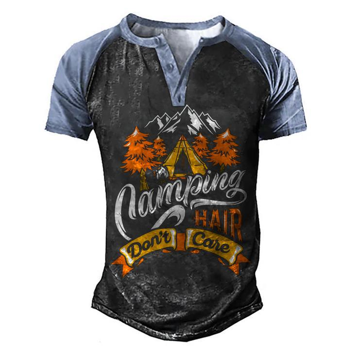 Womens Camping Hair Dont Care Shirt Funny Camp Outdoor T Shirt Men's Henley Shirt Raglan Sleeve 3D Print T-shirt
