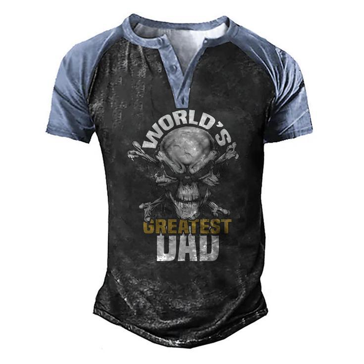 Mens Worlds Greatest Dad Skull Men's Henley Raglan T-Shirt