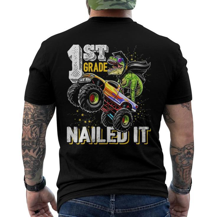 1St Grade Nailed It Dinosaur Monster Truck Graduation Cap Men's Back Print T-shirt