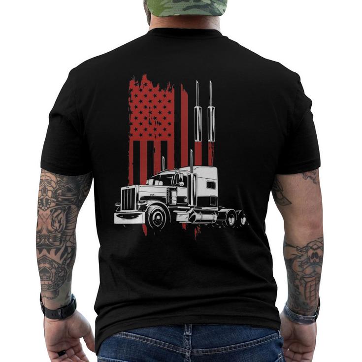 Mens Trucker American Flag Patriotic Truck Driver 4Th Of July Men's Back Print T-shirt
