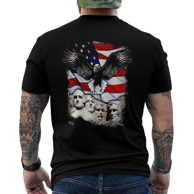 4Th Of July American Bald Eagle Mount Rushmore Merica Flag Men's Back Print T-shirt