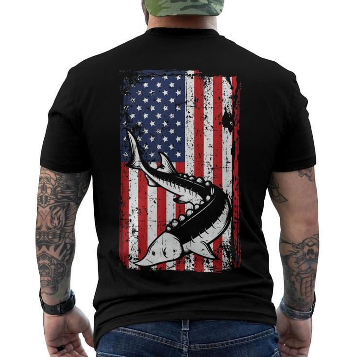 4Th Of July American Flag Sturgeon Fishing Dad Grandpa Men's T-shirt Back Print