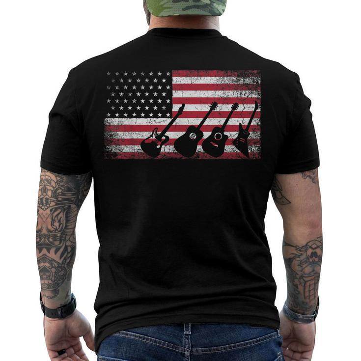4Th Of July For Men Dad Guitar Musician American Flag Men's T-shirt Back Print