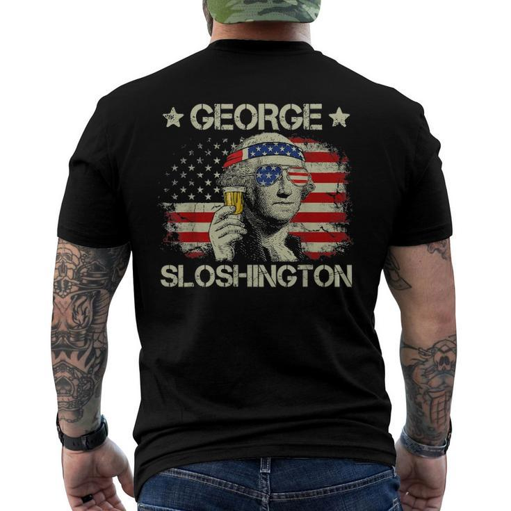 4Th Of July Merica George Sloshington Beer Drinking Usa Flag Men's Back Print T-shirt