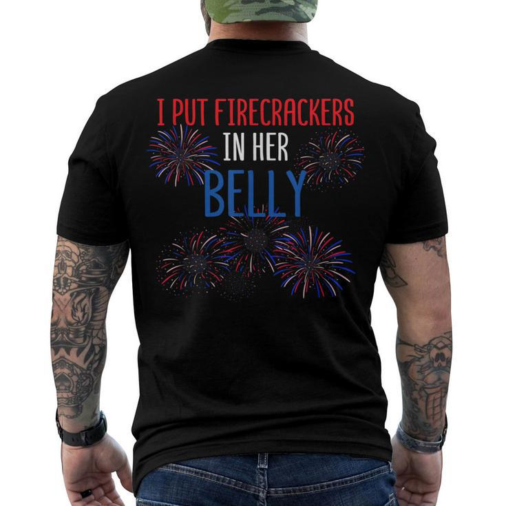 Mens 4Th Of July Pregnancy Reveal Announcement Little Firecracker Men's T-shirt Back Print