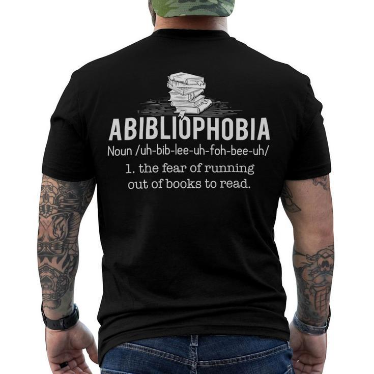 Abibliophobia Funny Reading Bookworm Reader 24Ya1 Men's Crewneck Short Sleeve Back Print T-shirt