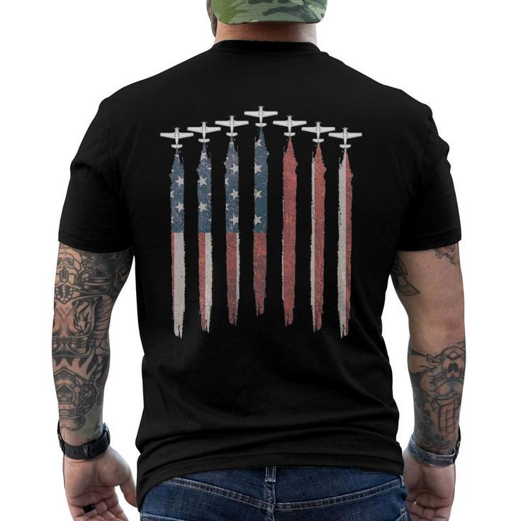 Airplane Pilot Flying Usa Flag Patriot American 4Th Of July Men's Back Print T-shirt