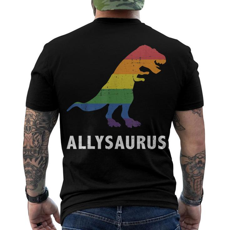 Allysaurus Dinosaur In Rainbow Flag For Ally Lgbt Pride Men's Back Print T-shirt