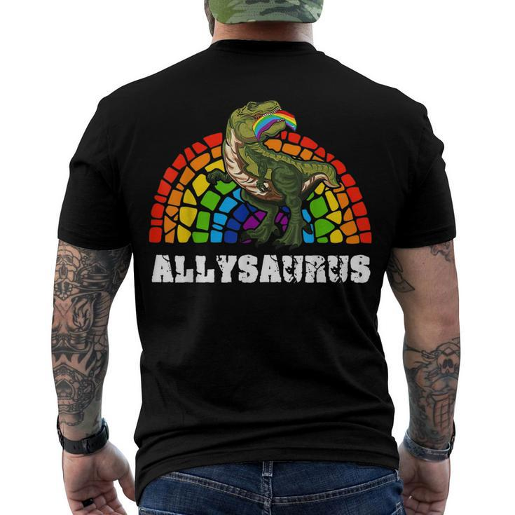 Allysaurus Dinosaur In Rainbow Flag For Ally Lgbt Pride V3 Men's T-shirt Back Print