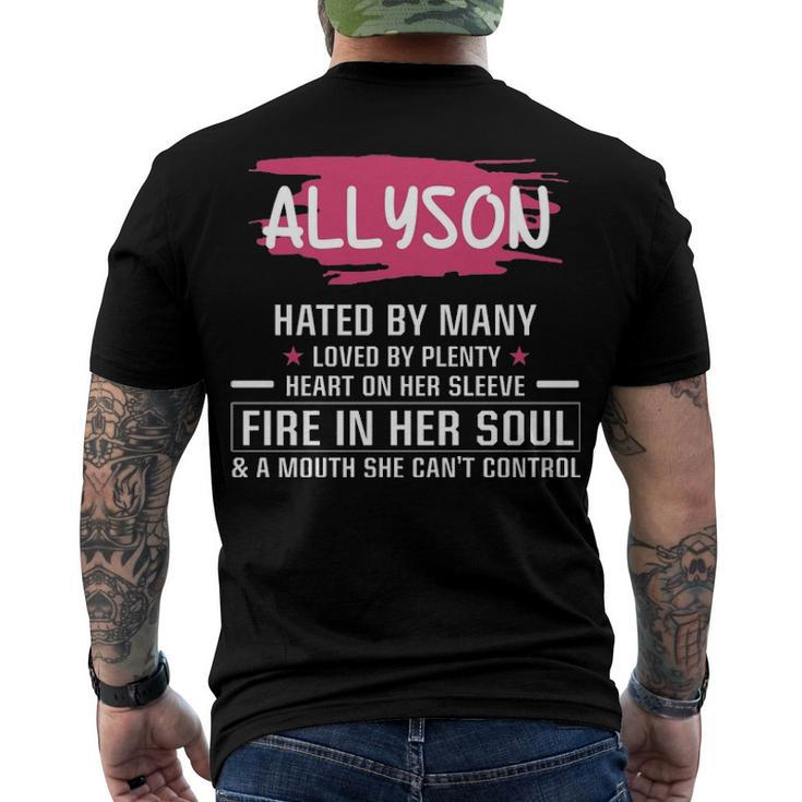 Allyson Name Allyson Hated By Many Loved By Plenty Heart On Her Sleeve Men's T-Shirt Back Print